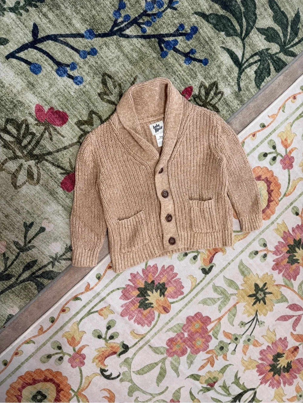 New OshKosh B'gosh Shawl Collar Knit Cardigan in Camel Brown 9 Months Baby Boy